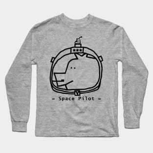 Space Pilot Pig Portrait Minimal Line Drawing Long Sleeve T-Shirt